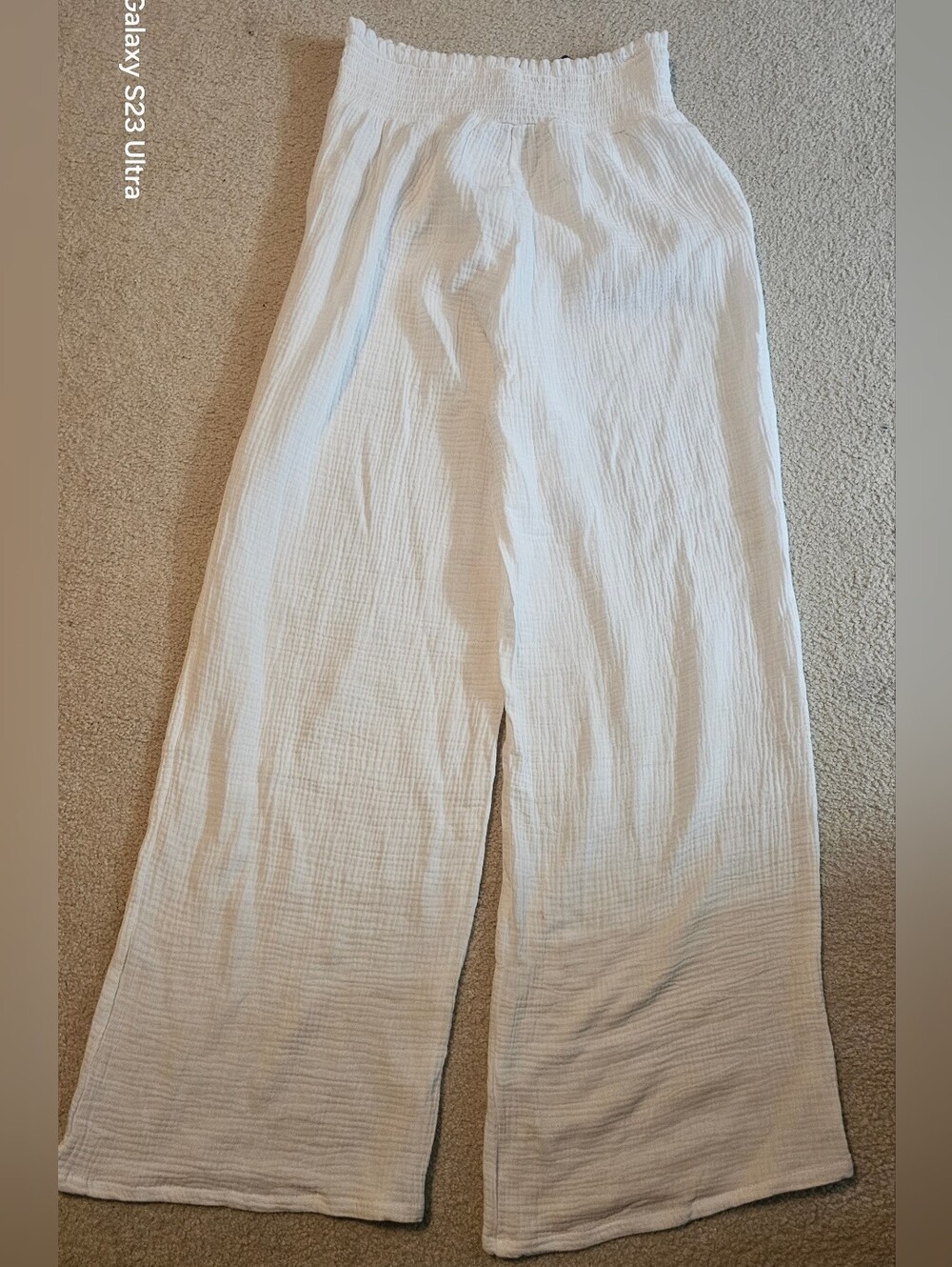 NWT..Discreet White Juniors Smocked Wide-Leg Cotton Gauze Pants size large - Picture 5 of 9
